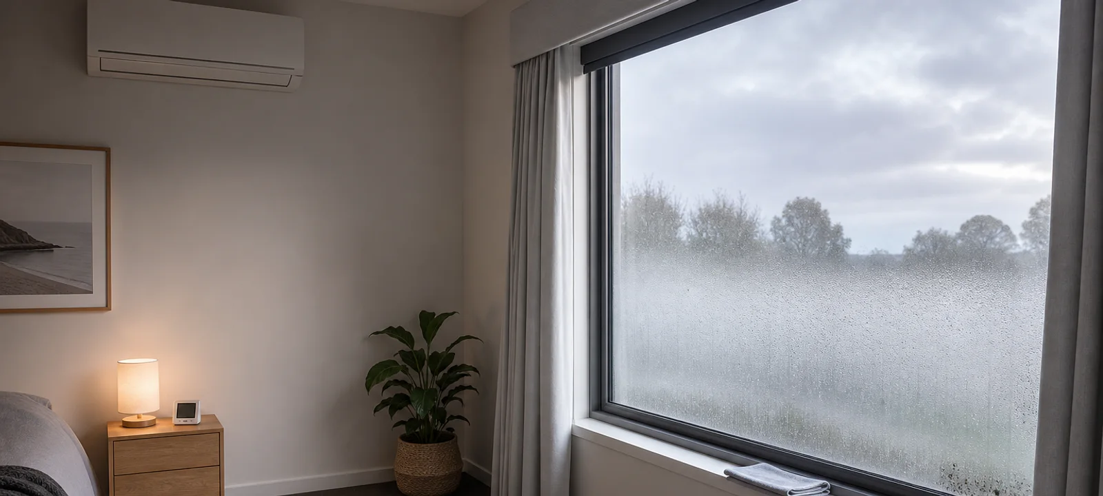 Winter condensation on an Australian home window with a small area of mould beginning near the frame